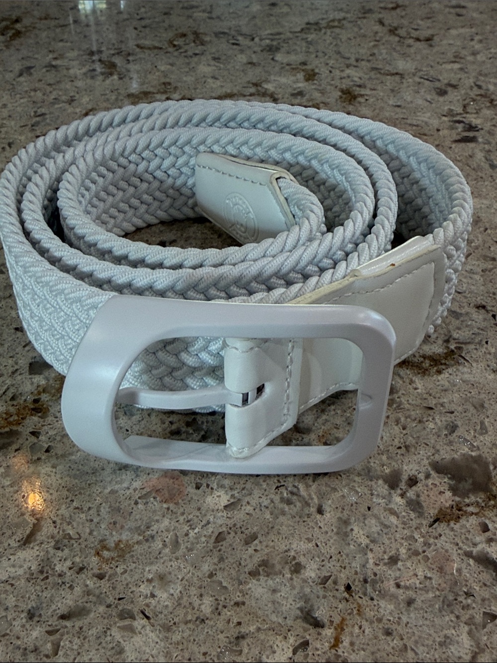 Men's White Woven Stretch Belt with Matte Buckle